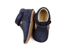 Pom Pom ballerinahjemmesko blue glitter ruskind